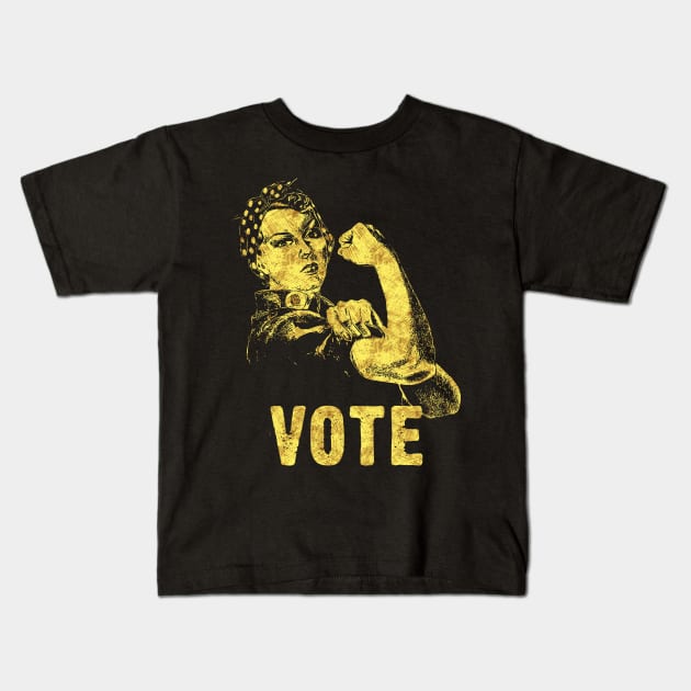 VOTE Rosie the Riveter Abstract Black and Yellow Sketch Art Style Kids T-Shirt by Naumovski